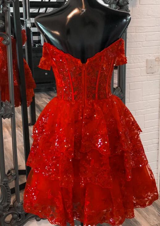 Tulle Sequin A-Line Homecoming dress with Sheer Corset Bodice and Ruffle Skirt