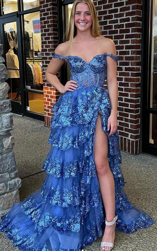 Tulle Sequin A-Line Prom Dress with Sheer Corset Bodice and Ruffle Skirt