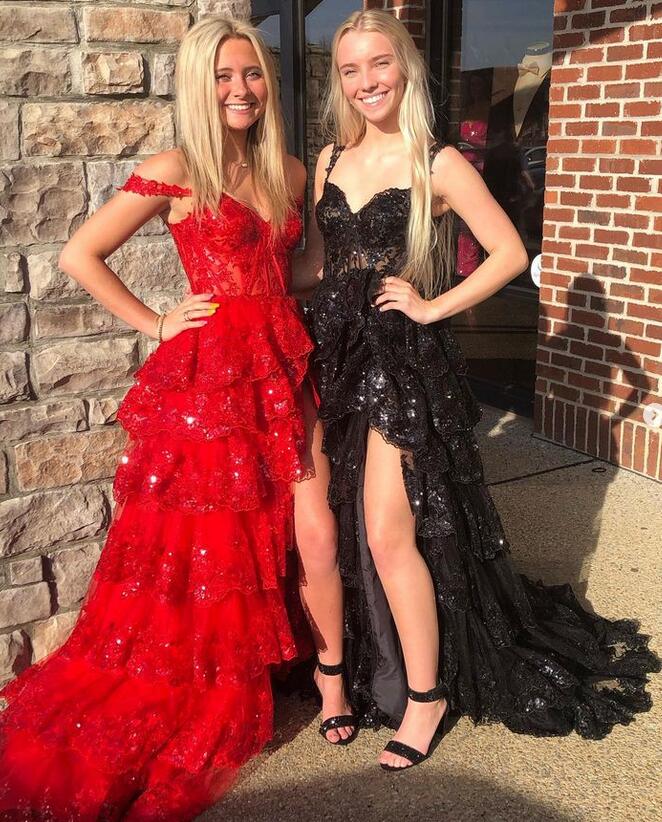 Tulle Sequin A-Line Prom Dress with Sheer Corset Bodice and Ruffle Skirt