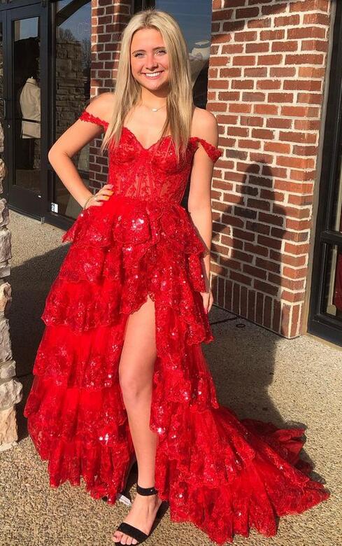 Tulle Sequin A-Line Prom Dress with Sheer Corset Bodice and Ruffle Skirt