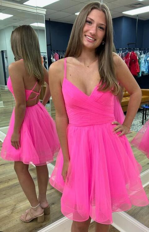 Straps A-line Homecoming Dress with Lace-up Back