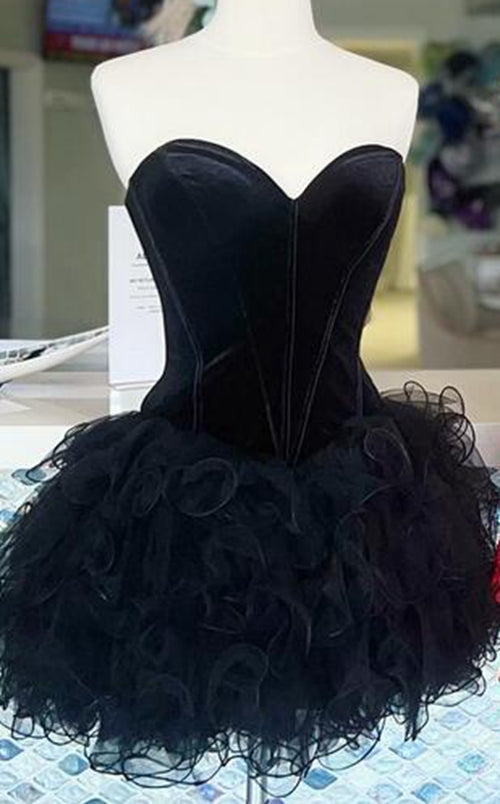 Strapless Homecoming Dress with Velvet Corset Top and Ruffled Organza Skirt