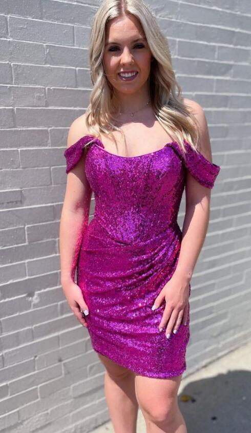 Off the Shoulder Sparkly Homecoming Dress DTH233