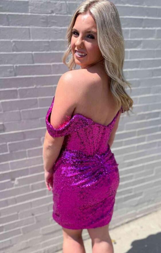 Off the Shoulder Sparkly Homecoming Dress DTH233