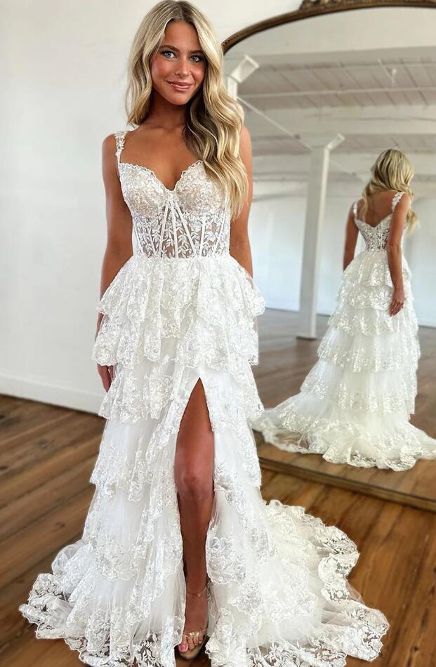Tulle Sequin A-Line Prom Dress with Sheer Corset Bodice and Ruffle Skirt