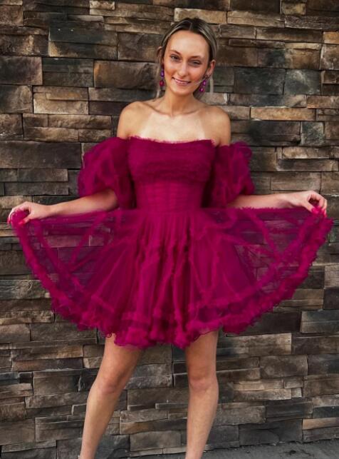 Tulle A-line Homecoming Dress with Sheer Corset Bodice and Ruffle Embe DressesTailor Tulle A-line Homecoming Dress with Sheer Corset Bodice and Ruffle Embe DressesTailor