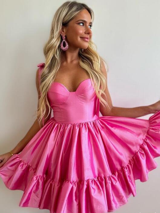 Sweetheart Necks Ruffle Hem Homecoming Dress