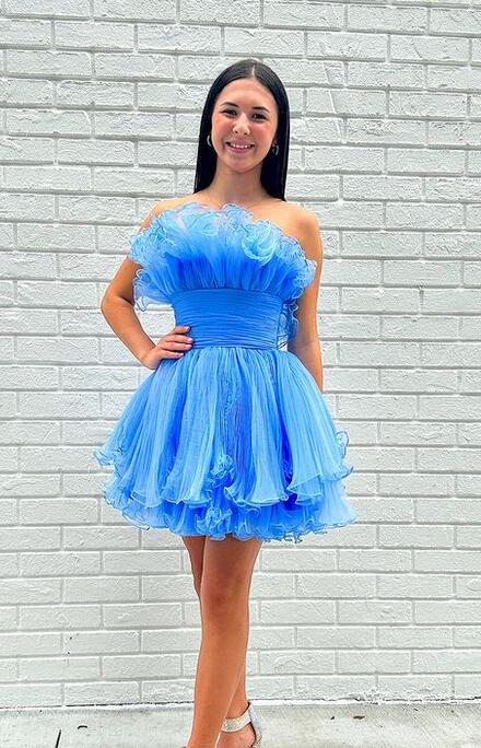Organza Pleated Homecoming Dress with Ruffle Tiered Skirt