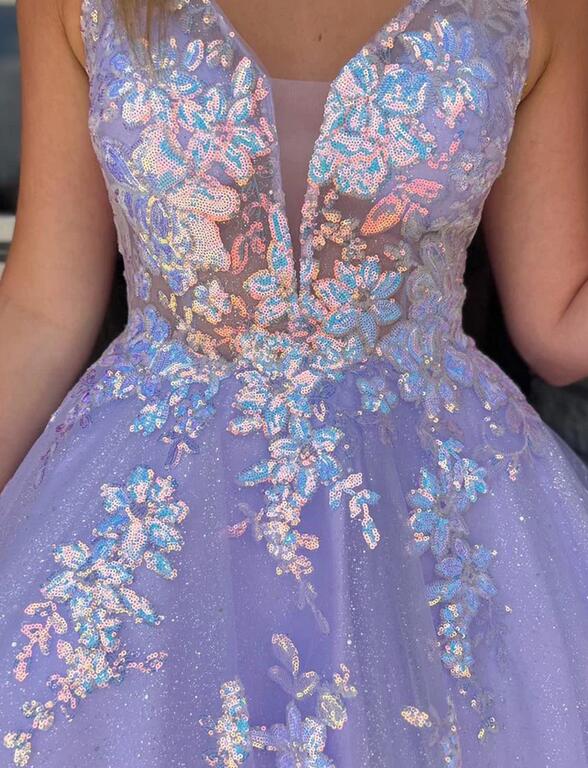 V-neck A-line Sparkly Homecoming Dress