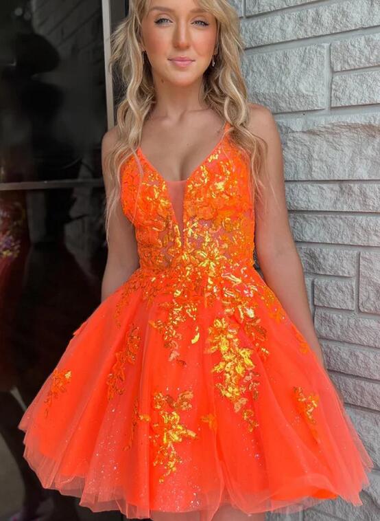 V-neck A-line Sparkly Homecoming Dress