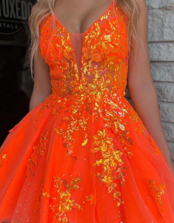 V-neck A-line Sparkly Homecoming Dress
