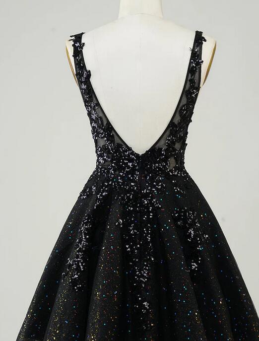V-neck A-line Sparkly Homecoming Dress