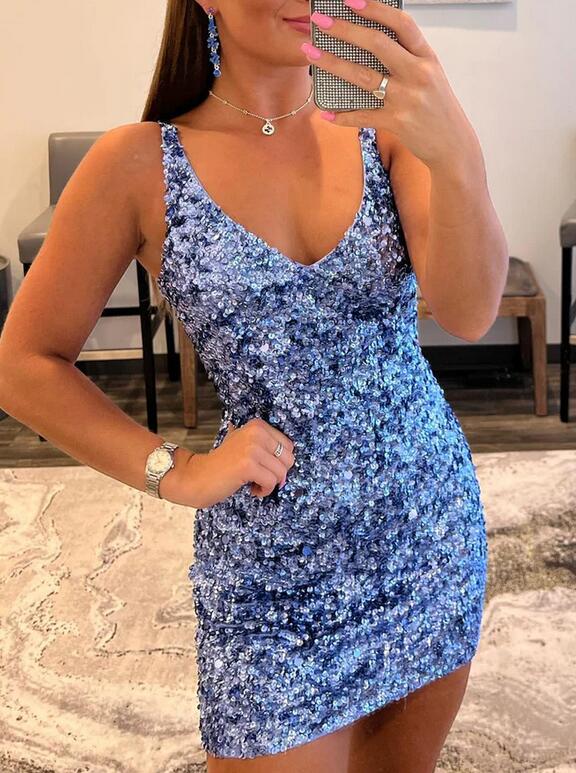 V-neck Sequins Sexy Homecoming Dress