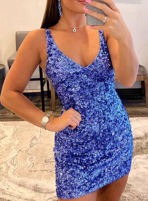 V-neck Sequins Sexy Homecoming Dress