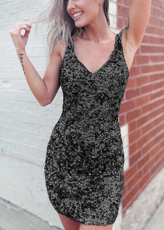 V-neck Sequins Sexy Homecoming Dress