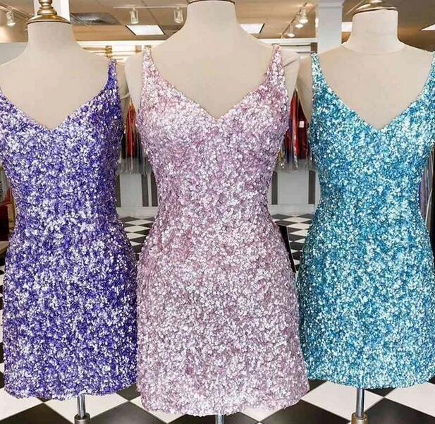 V-neck Sequins Sexy Homecoming Dress