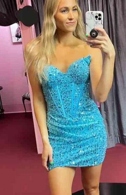 Strapless Sequins Sexy Homecoming Dress