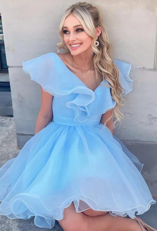 Ruffled Cap Sleeve Homecoming Dress