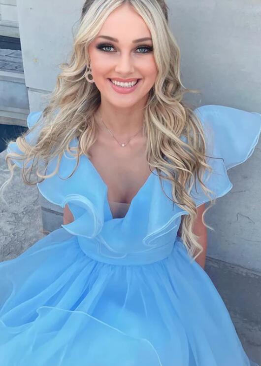 Ruffled Cap Sleeve Homecoming Dress