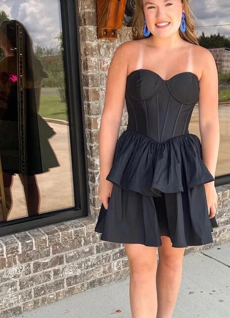 Multi-Layer A-Line Black Homecoming Dress