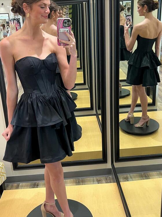 Multi-Layer A-Line Black Homecoming Dress