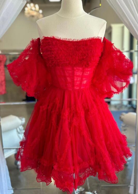 Tulle A-line Homecoming Dress with Sheer Corset Bodice and Ruffle Embellishments