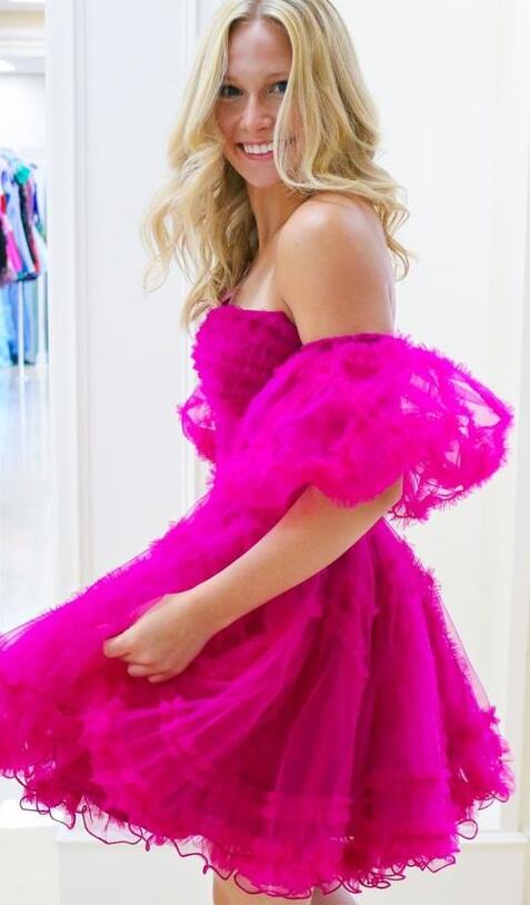 Tulle A-line Homecoming Dress with Sheer Corset Bodice and Ruffle Embellishments