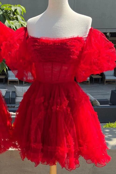 Tulle A-line Homecoming Dress with Sheer Corset Bodice and Ruffle Embellishments