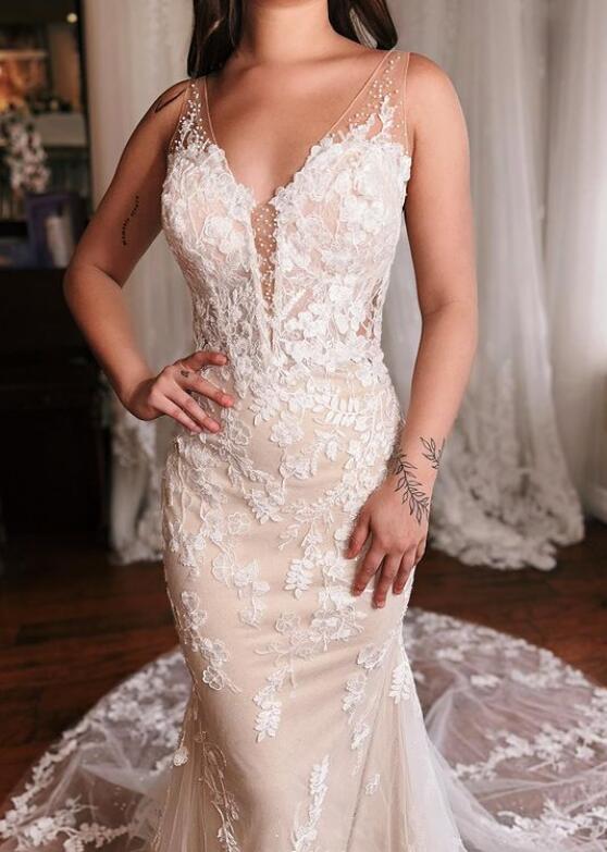 Open Back Mermaid Tulle/Lace Wedding Dress DTB167