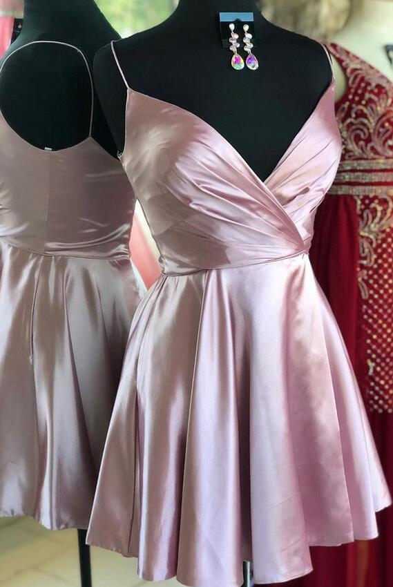 V-neck Straps A-line Homecoming Dress,Short Cocktail Dresses