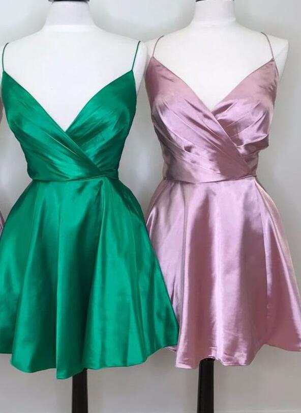 V-neck Straps A-line Homecoming Dress,Short Cocktail Dresses