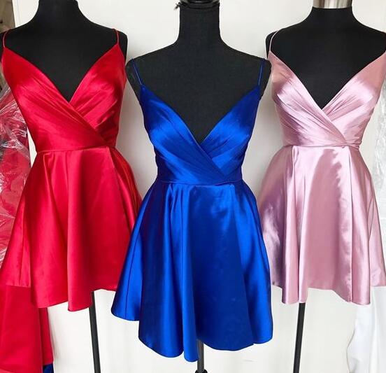 V-neck Straps A-line Homecoming Dress,Short Cocktail Dresses