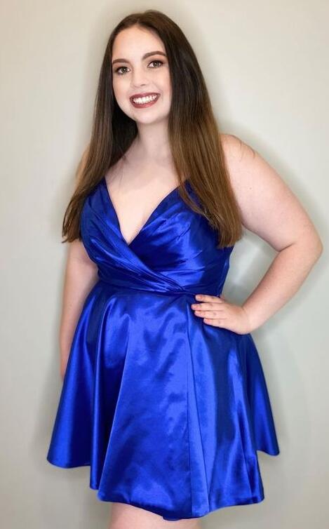 V-neck Straps A-line Homecoming Dress,Short Cocktail Dresses