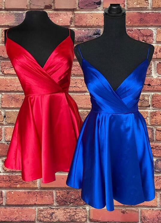 V-neck Straps A-line Homecoming Dress,Short Cocktail Dresses