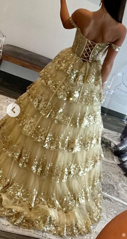 Ruffle Tulle Lace Sequin Prom Dress with Sheer Corset Bodice and and Lace up Back
