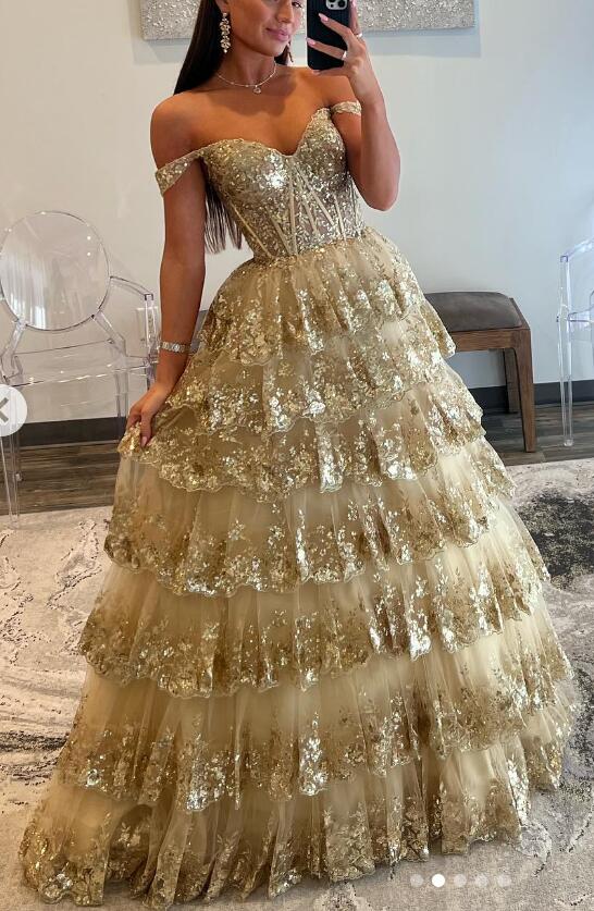 Ruffle Tulle Lace Sequin Prom Dress with Sheer Corset Bodice and and L DressesTailor Ruffle Tulle Lace Sequin Prom Dress with Sheer Corset Bodice and and L DressesTailor