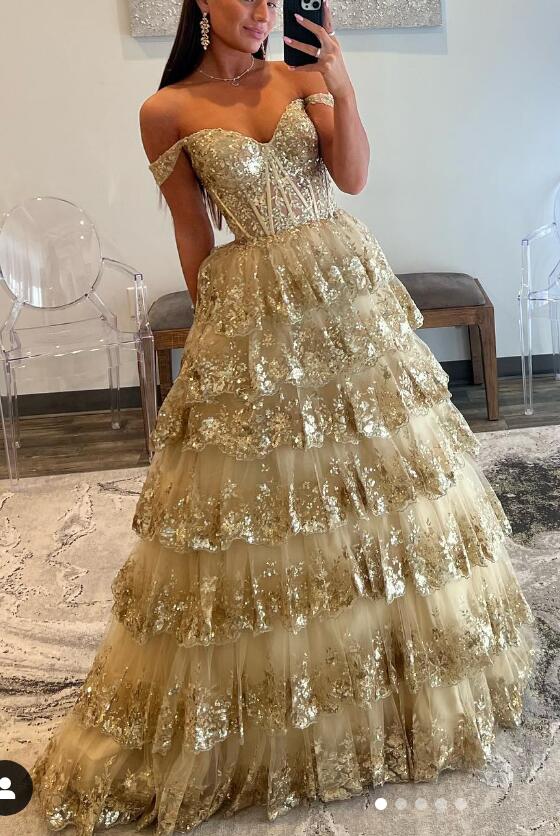 Ruffle Tulle Lace Sequin Prom Dress with Sheer Corset Bodice and and Lace up Back