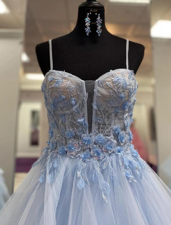 Straps Ball Gown Long Prom Dress with Layers Skirt