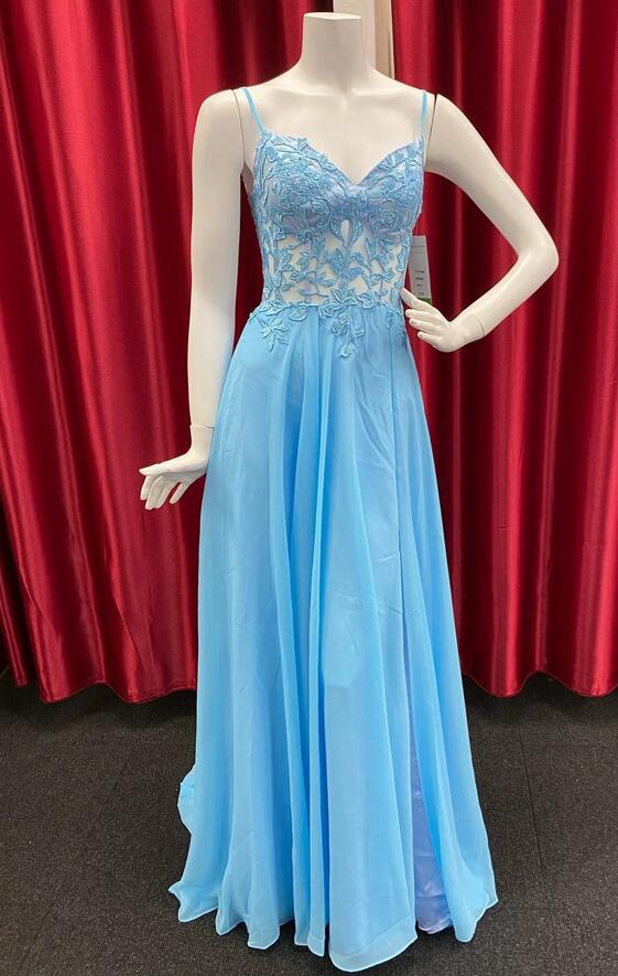 Straps Chiffon Long Prom Dress with Leaf Lace Bodice