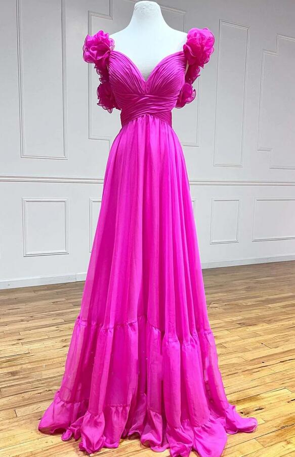 V-neck A-line Long Prom Dress with Lace-up Back