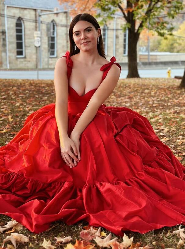 Tie Straps Red A-Line Long Prom Dress