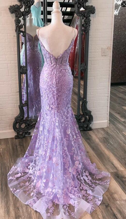 Straps Mermaid Sequins Lace Long Prom Dress