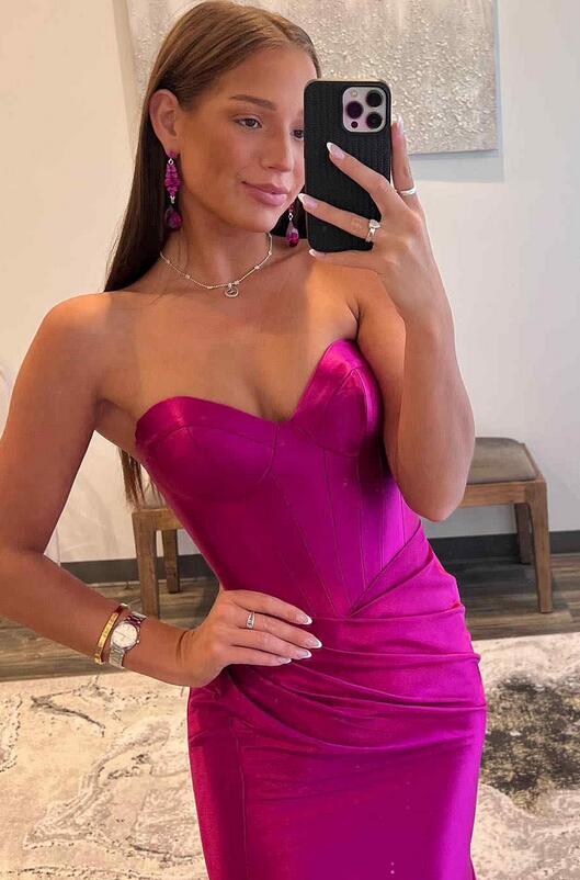 Strapless Mermaid Satin Long Prom Dress with Slit