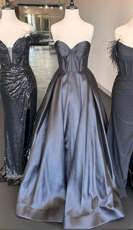 Strapless Mikado Long Prom Dresses with Corset Bodice