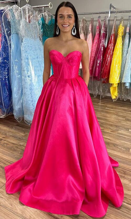 Strapless Mikado Long Prom Dresses with Corset Bodice