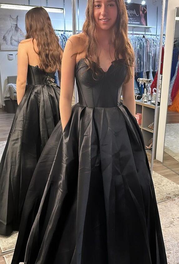 Strapless Mikado Long Prom Dresses with Corset Bodice