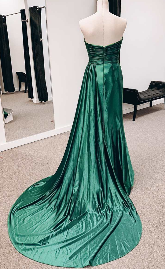 Strapless Corset Long Prom Dress with Ruched Bodice and Side Overskirt