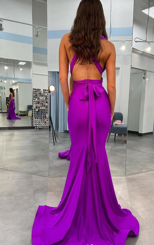 Open Back Mermaid Long Prom Dresses