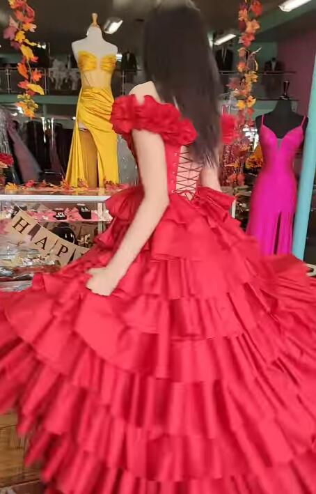 Taffeta Ruffle Off the Shoulder Ball Gown Long Prom Dress
