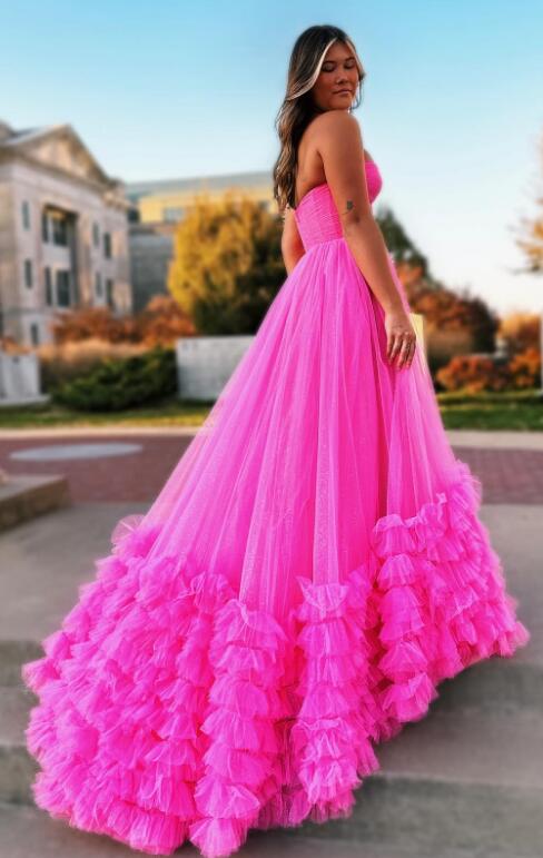 Strapless Long Prom Dress with Corset Top and Ruffle Embellished Skirt